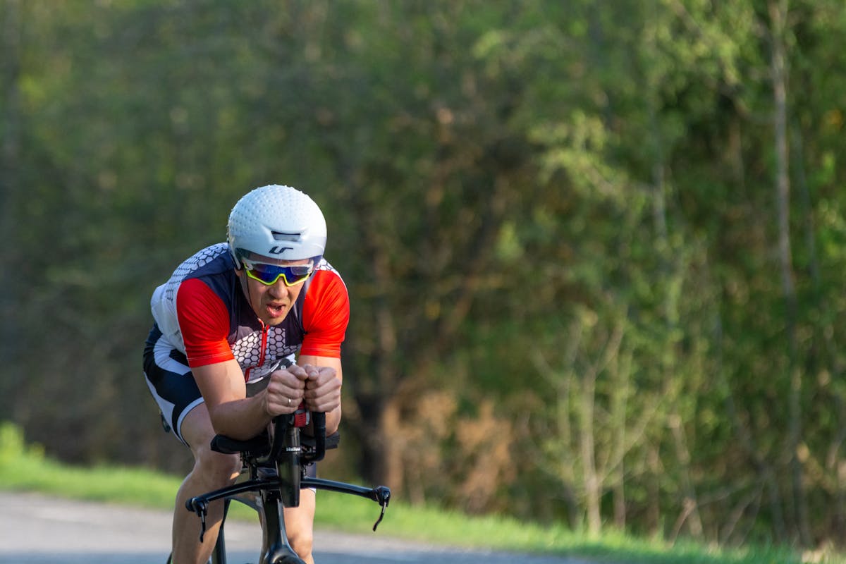 Endurance athlete cycling in time-trial position