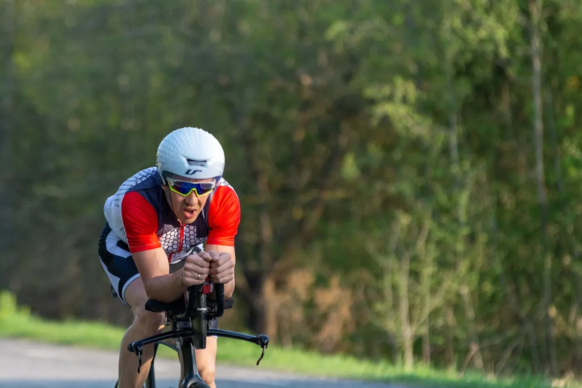 Endurance athlete cycling in time-trial position