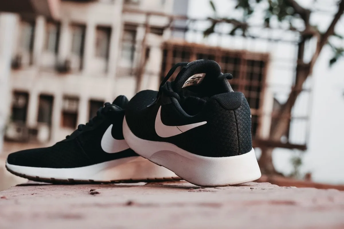 Running shoe on pavement